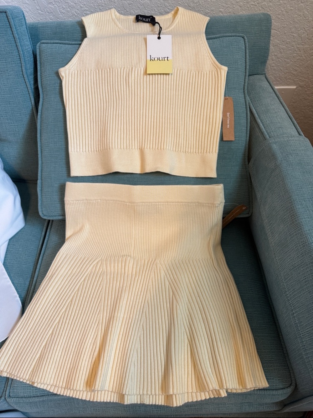 Kourt Cream Ribbed Knit Two-Piece Skirt Set